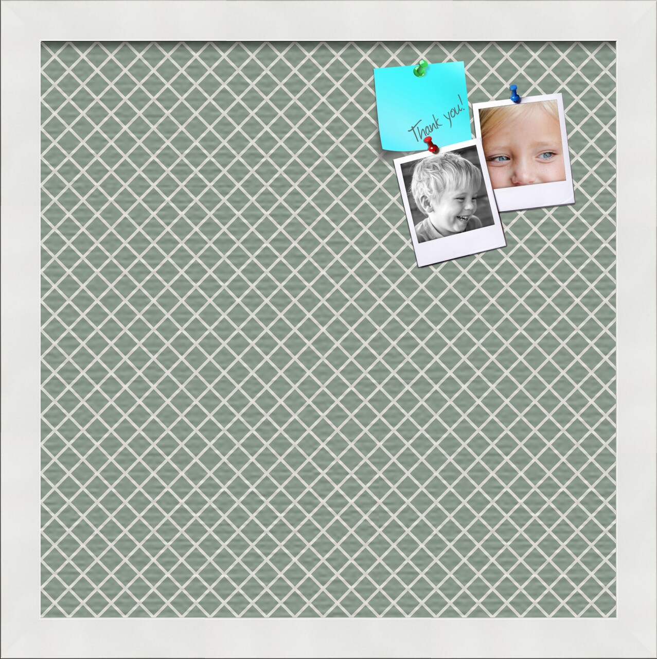 PinPix Custom Bulletin Board Nile Green Diamond Poster Board Has a Fabric Style Canvas Finish, Framed in Satin White Frame, by ArtToFrames (PinPix-380)